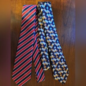 Awesome 360 Stylish Men's Tie Set - Red & Blue Striped and Multi Color Geometric